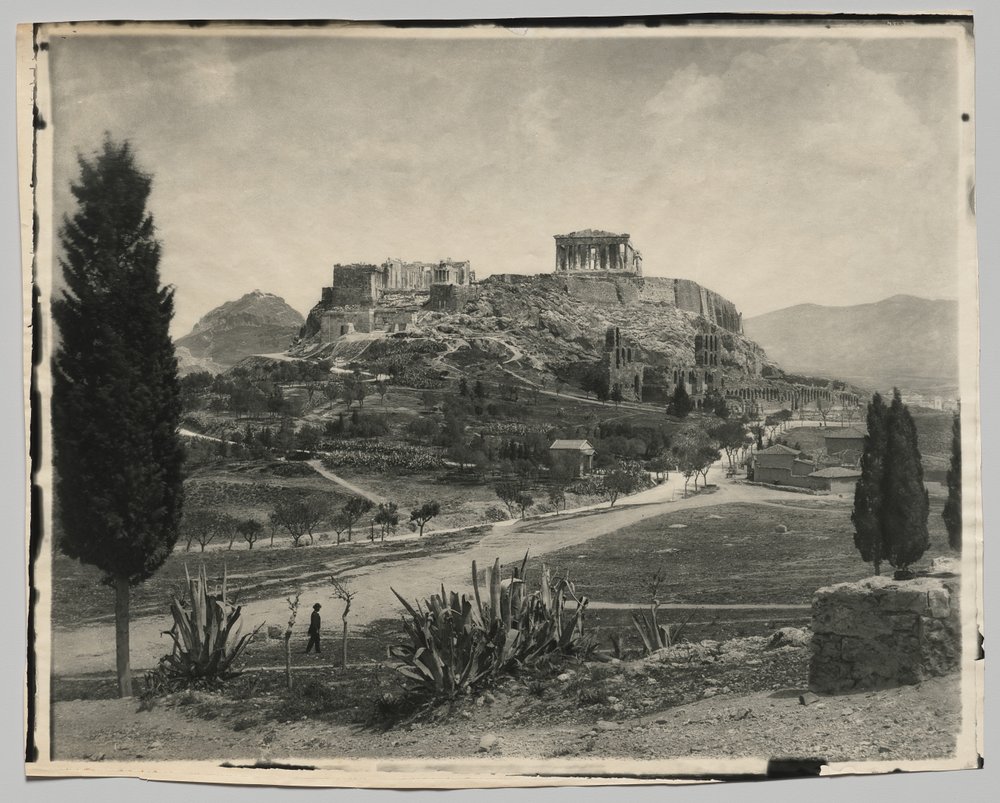 View of the Acropolis (walking man in foreground) by Hippolyte Petitjean