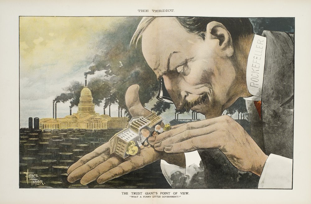 The Trust Giant's Point of View: What A Funny Little Government,  illustration from 'The Verdict', January 22nd, 1900