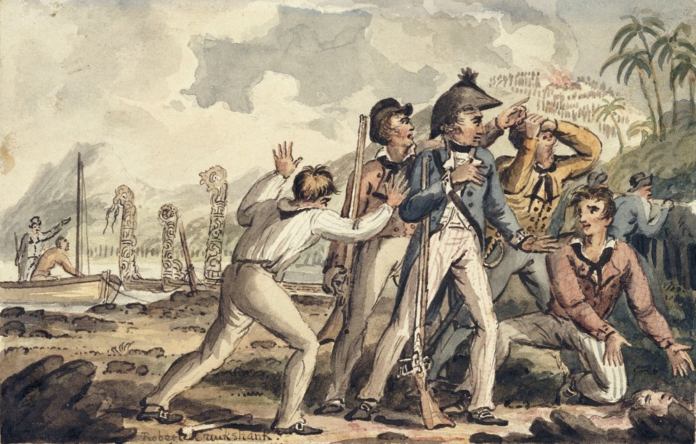 Captain Burney Discovering His Murdered Shipmates, illustration from "The Voyages of Captain Cook" by Isaac Robert Cruikshank