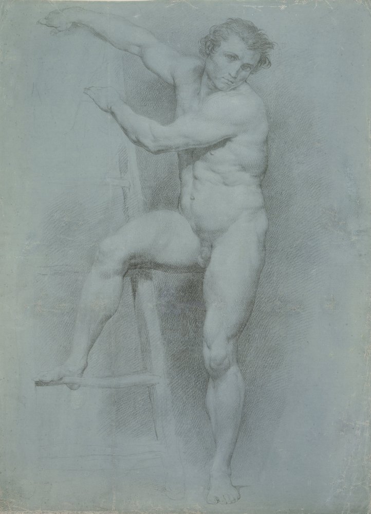 Male Nude Leaning on a Ladder by Italian Pompeo Girolamo Batoni