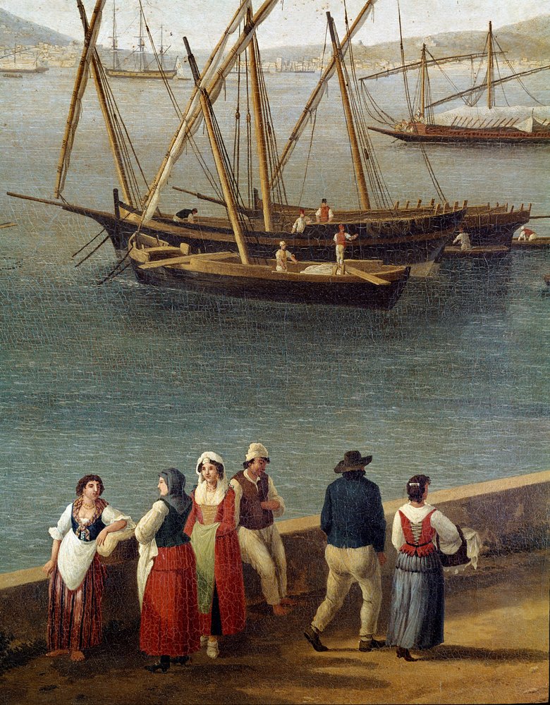 People on the Docks of Gaeta Harbour (detail) by Jacob-Philippe Hackert
