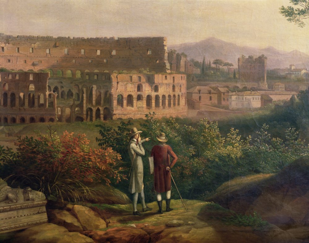 Johann Wolfgang von Goethe visiting the Colosseum in Rome, c.1790 by Jacob-Philippe Hackert