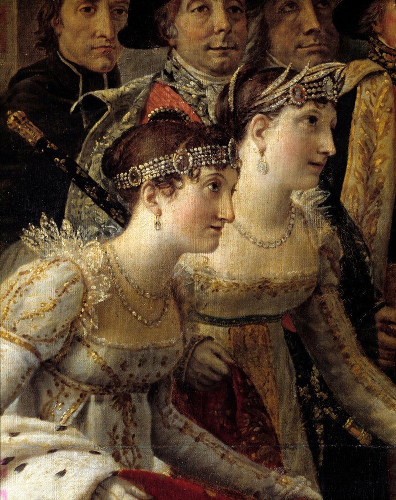 The Coronation of Napoleon. Detail depicting Madame de La Rochefoucauld and Madame Lavalette during the consecration of Emperor Napoleon I Bonaparte and the coronation of Empress Joséphine at Notre-Dame de Paris on December 2 by Jacques Louis David