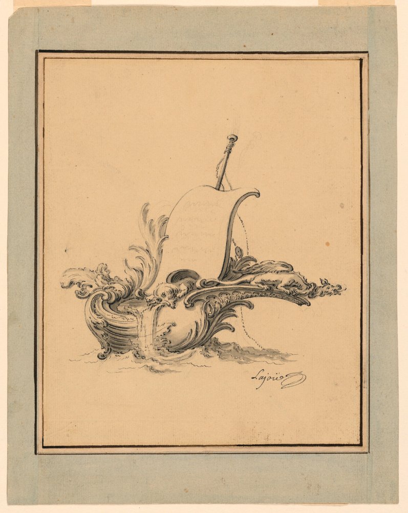 Design for an Escutcheon in Form of Boat with Sail, for Recueil Nouveau de Differens Cartouches, 1734 by Jacques de Lajoüe