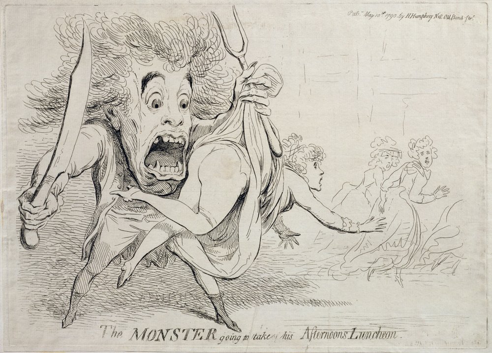The Monster Going to Take His Afternoon Luncheon, published by Hannah Humphrey in 1790 by James Gillray