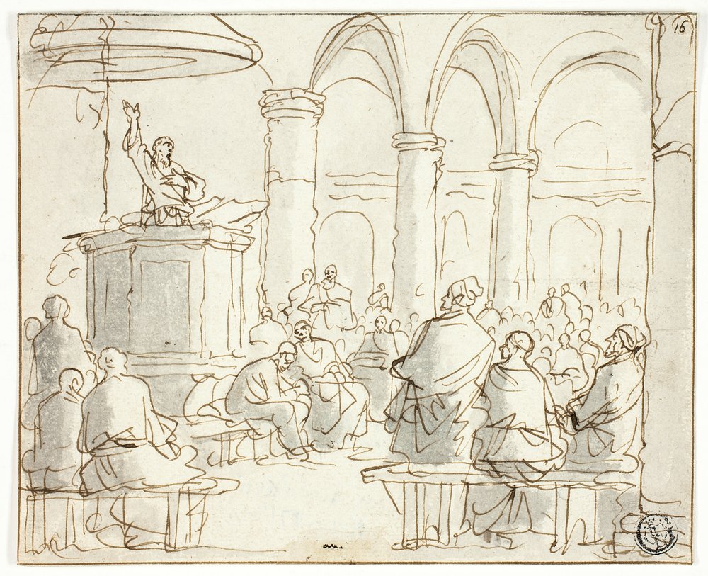 Man Preaching to Congregation by Jan Luyken: Fine art print