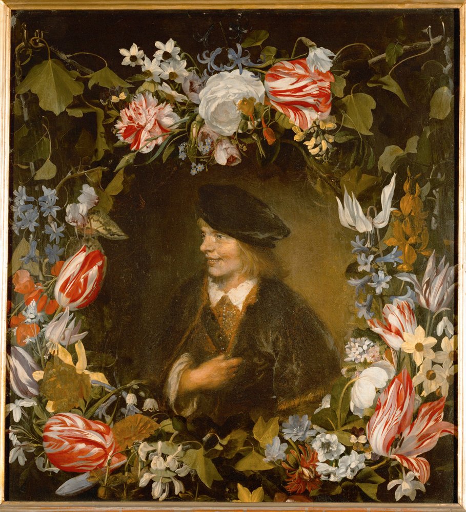 Portrait of a Young Man Surrounded by Flowers