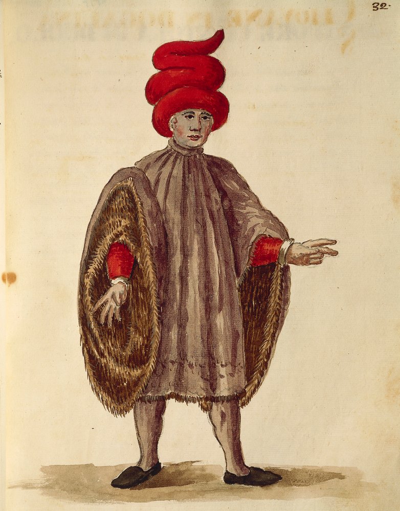 Young man wearing 'Dogalina', formal robe with wide sleeves, from Gli ...