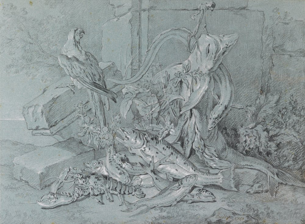 Still-life with Fish and Parrot by Jean-Baptiste Oudry