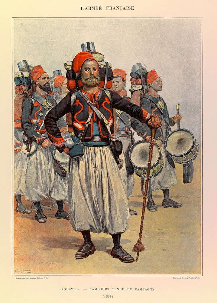 Types and Uniforms of the French Army: Zouaves: Drum in Country Dress in 1886 by Jean-Baptiste Edouard Detaille