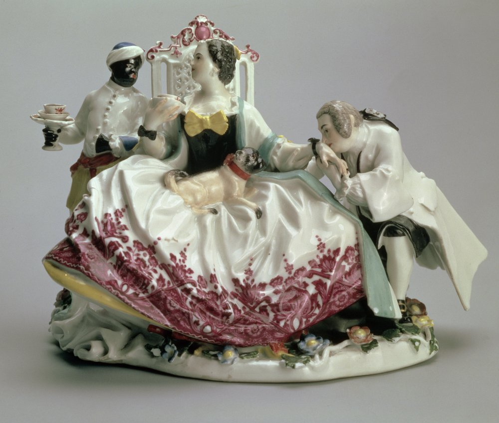 Lady with a lapdog, man and black servant, 1737 by Johann Joachim Kaendler