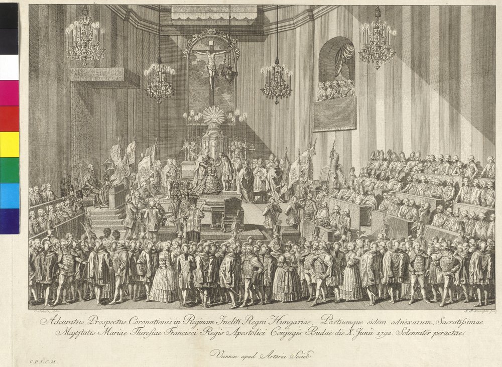 Coronation of empress Mary Theresia to the Queen of Hungary on 10th June 1792 in Budapest by Johann Ernst Mansfeld