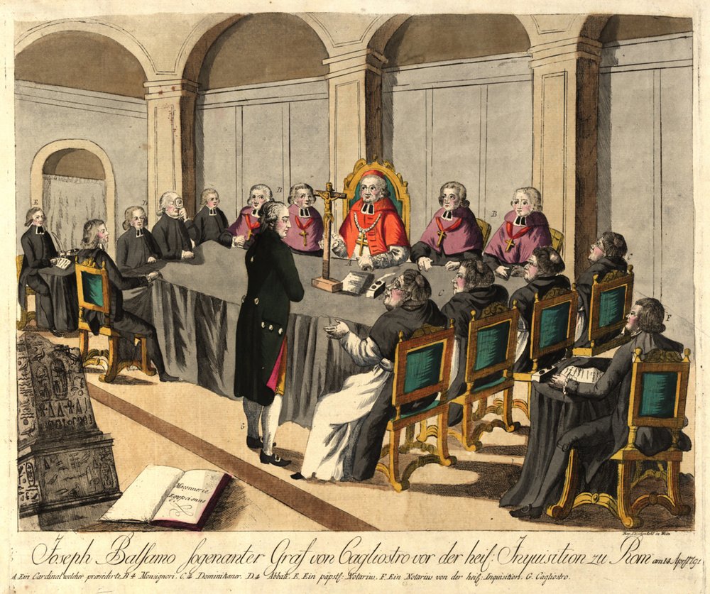 Joseph Balsamo, Count of Cagliostro, before the Inquisition in Rome on April 14, 1791 by Johann Hieronymus Loeschenkohl