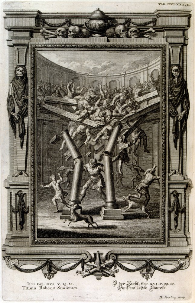 Samson destroys the Temple of Baal by Johann Jakob Scheuchzer