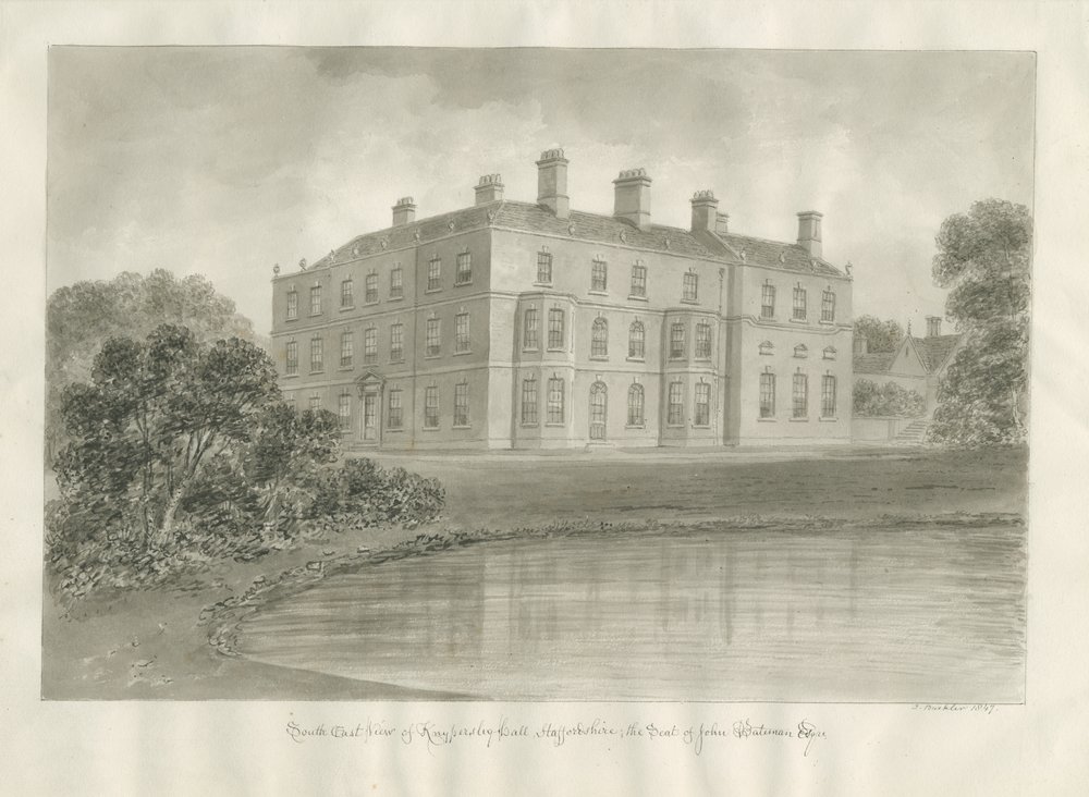 Biddulph - Knypersley Hall [new]: sepia drawing by John Buckler