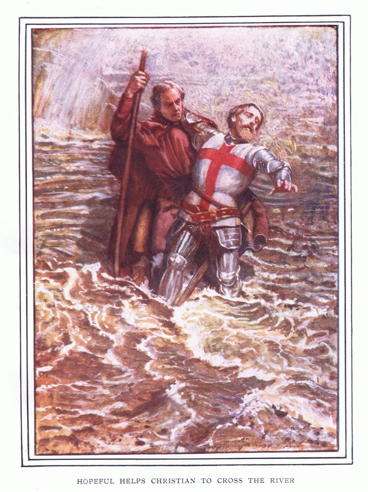 Hopeful helps Christian to cross the river