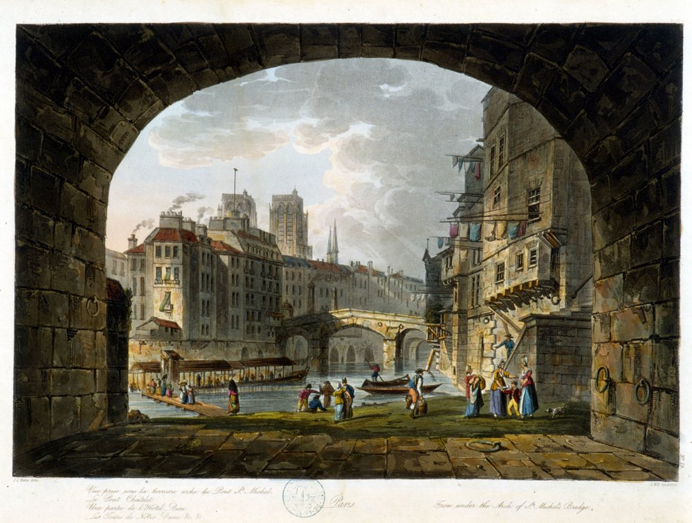 Paris: le Pont Chatelet ou le Peute Pont - in Paris vu par J.C. Matttes, ed. Miller, London by John Claude Nattes
