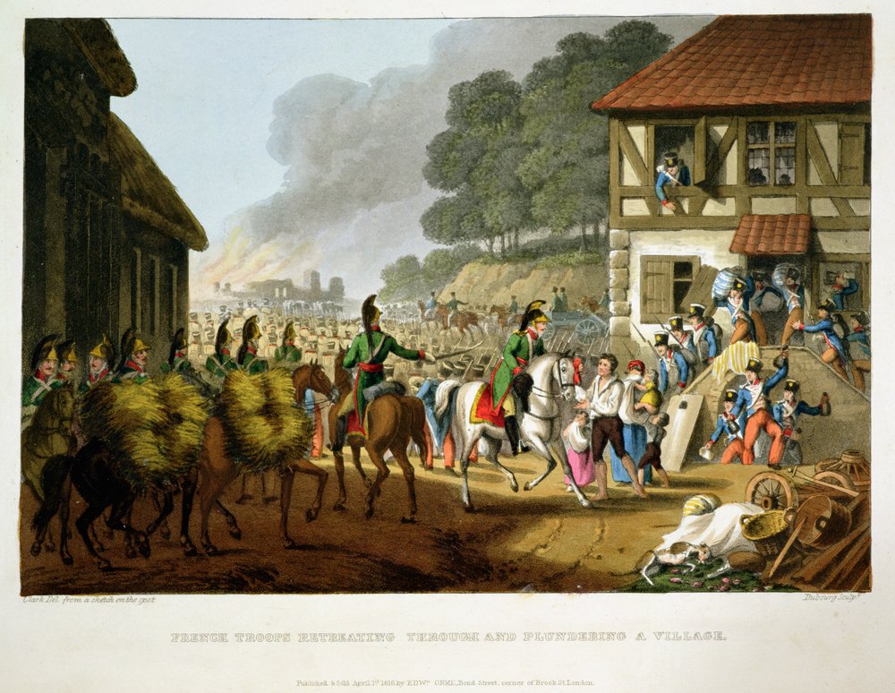 French Troops Retreating Through and Plundering a Village, engraved by ...