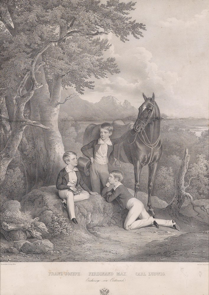 The Archdukes Franz Joseph, Ferdinand Max, Carl Ludwig 1844 by Josef Kriehuber