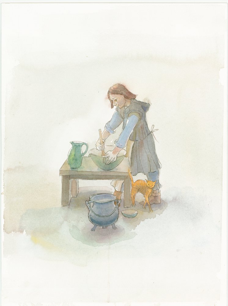A Medieval Cook Preparing Food by Judith Dobie