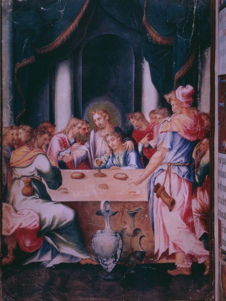 Last Supper, from a Facsimile of the Breviary of King Philip II of Spain, 1569 (parchment) by Julian and Leon, Andres de Fuente del Saz