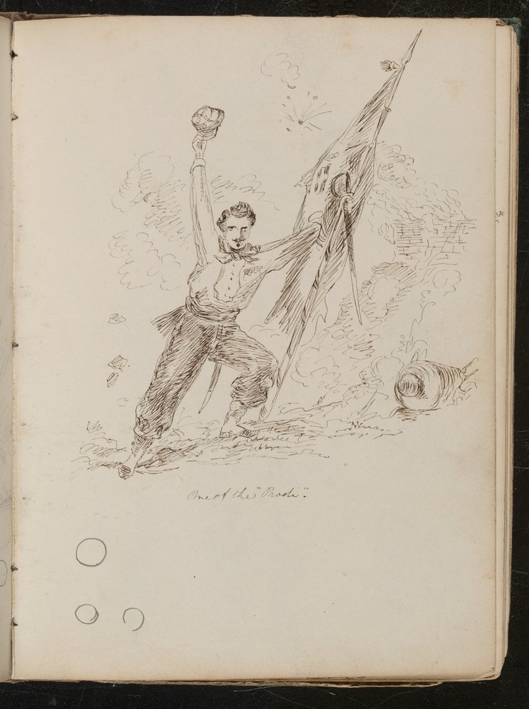 Study of Man Holding Flag and His Hat Aloft, Inscribed 