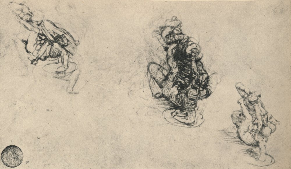 Three Studies of a Man Poniarding a Fallen Foe, c1480