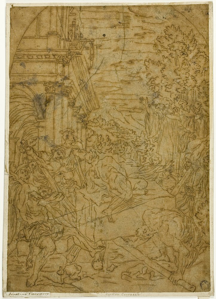 Saint Benedict Moving the Stone which a Demon Had Made Immobile by Lodovico Carracci