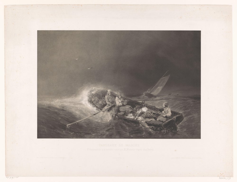 Fishermen in a Rowboat at Sea (Marine Views) by Léon Jean Baptiste Sabatier