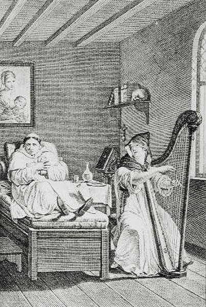 While she Sang, Ambrosio Listened with Delight, engraved by LEpine by Louis Lafitte