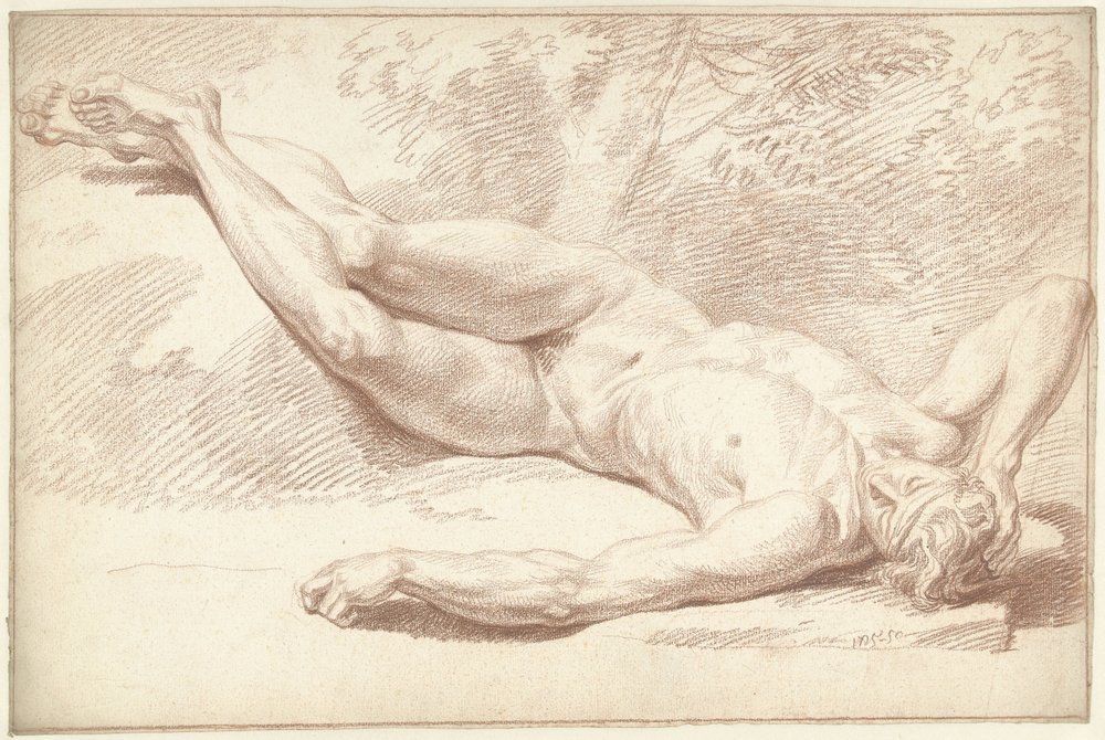 Male nude, lying on his back, facing right by Louis Fabritius Dubourg