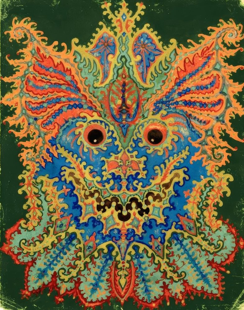 Kaleidoscope Cats: Cat Pattern on Green by Louis Wain