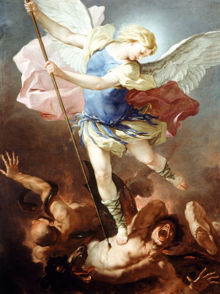 St Michael defeats demon by Luca Giordano: Fine art print