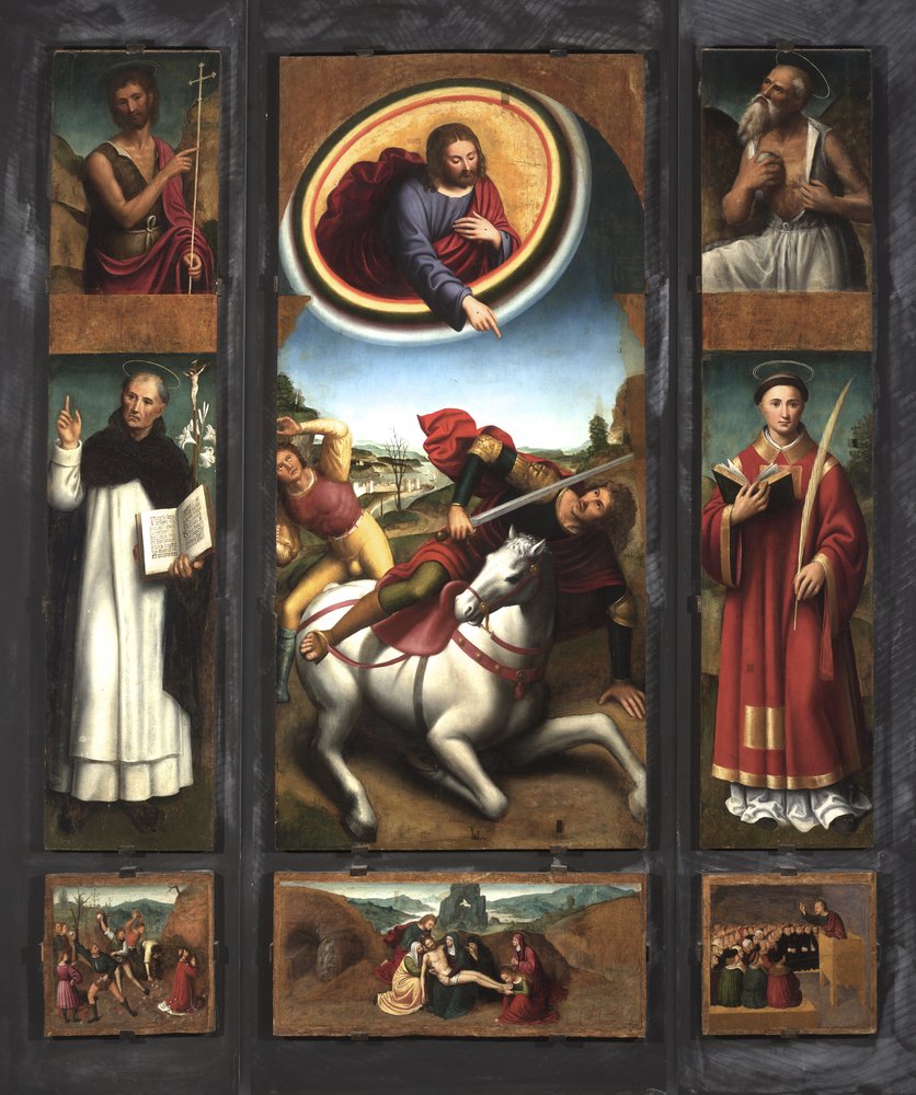 Conversion of St Paul with Saints Vincent Ferrer, Stephen, John the Baptist, Jerome by Ludovico Brea