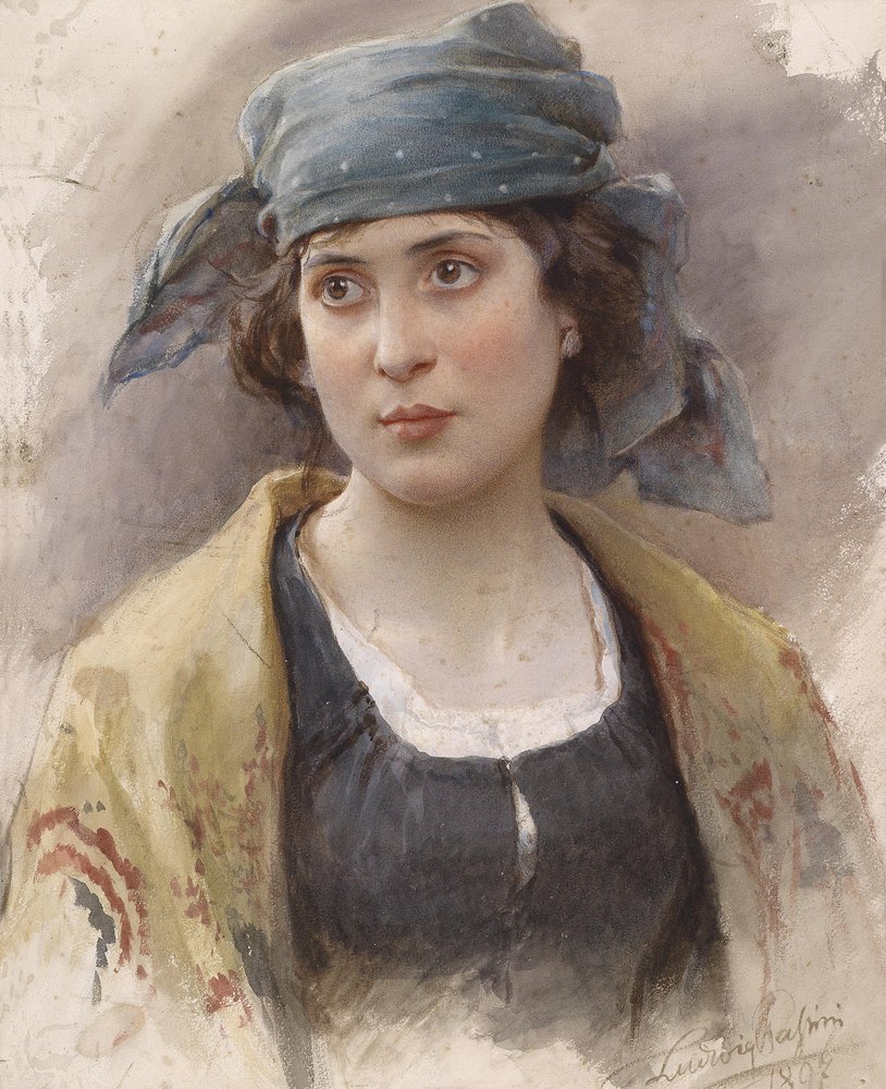 Girl with a Green Headscarf by Ludwig Passini