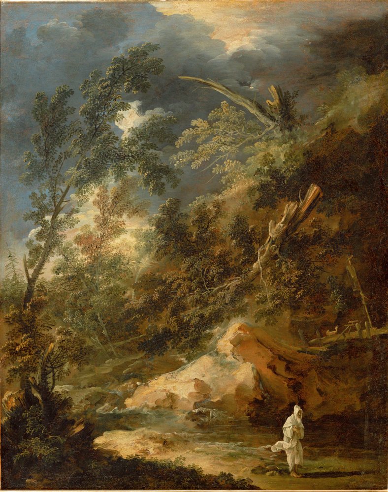 Wilderness with Monk in a Thunderstorm by Marco Ricci