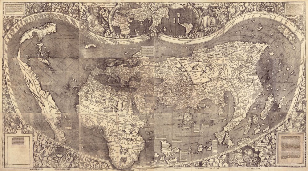 World map Universalis Cosmographia, 1507 by Martin Waldseemuller