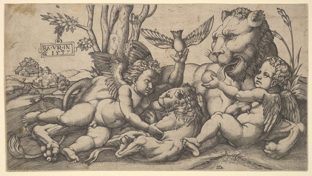 Putti and Lions by Master FG: Premium art reproduction