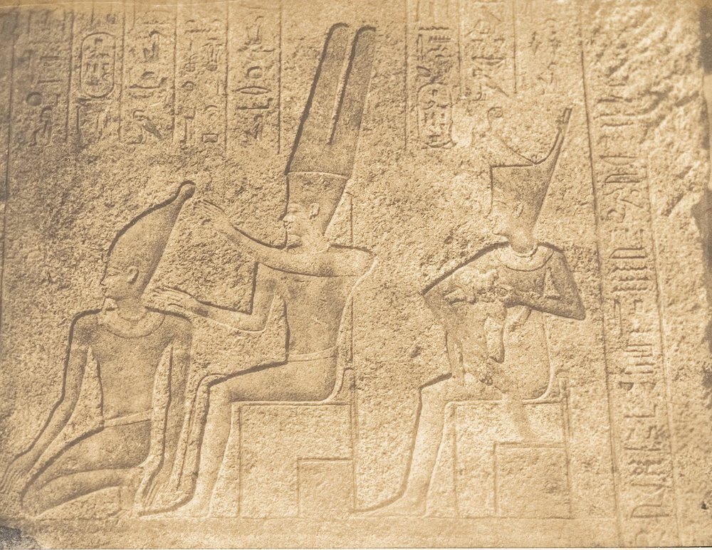 Exterior Sculptures of the Granite Sanctuary of the Palace of Karnak Amun Assuring the C..., 1849-50 by Maxime Du Camp