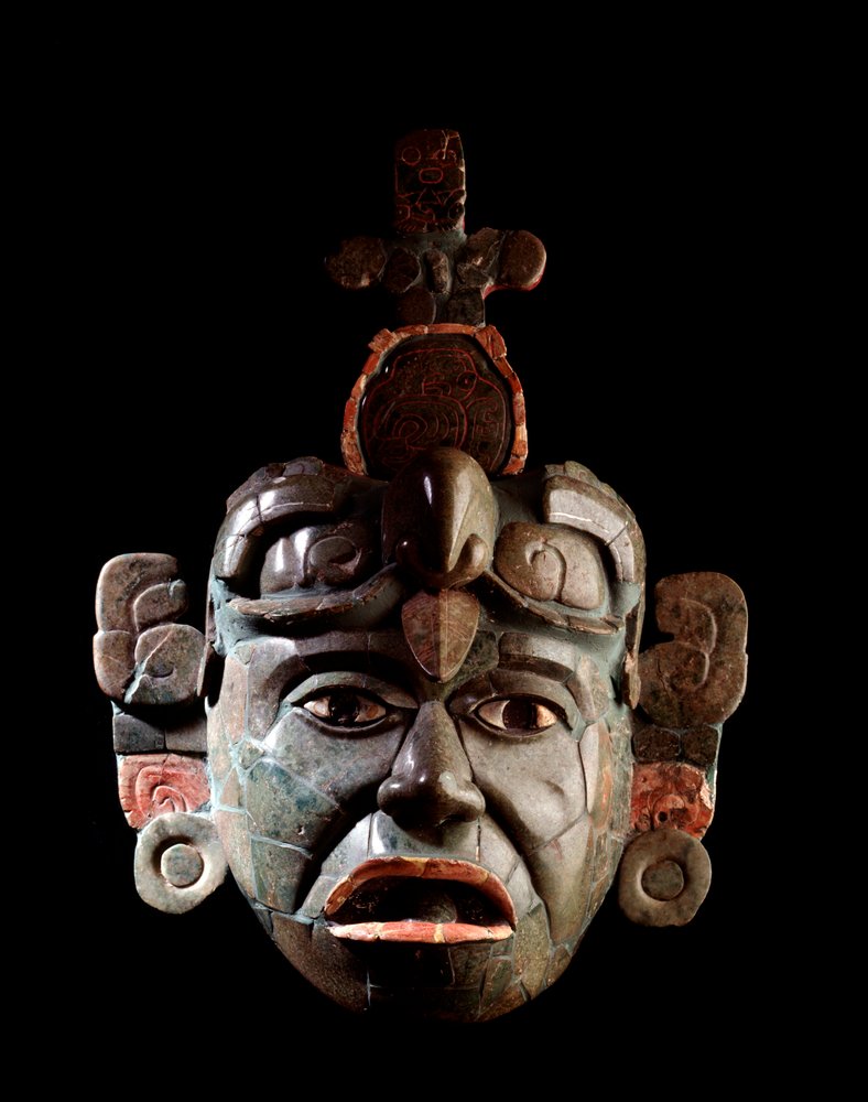 Pre-Columbian Art, Mayan Civilization: Funeral Mask in Jadeite and Shells by Mayan Mayan
