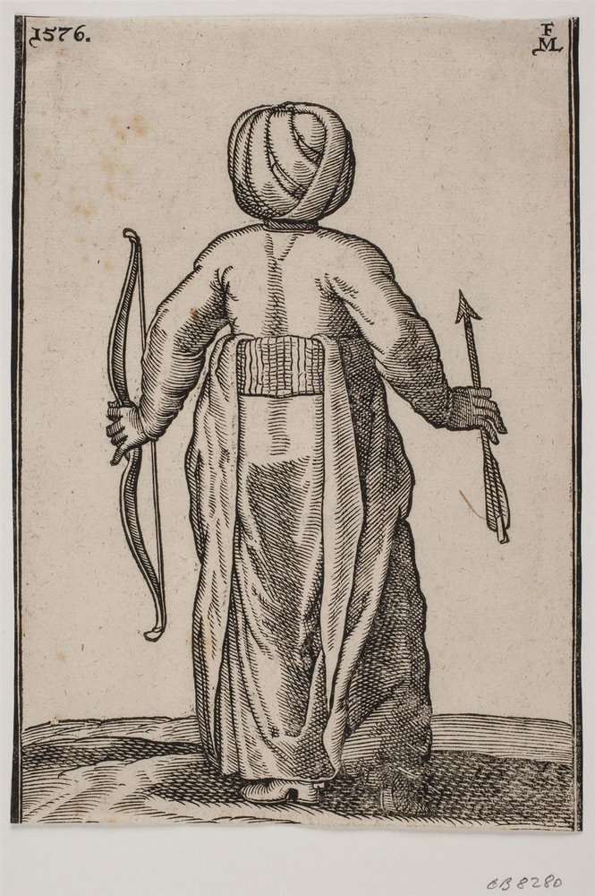 Standing Archer, Seen from Behind; in Left Hand a Bow, in Right Hand an Arrow by Melchior Lorck