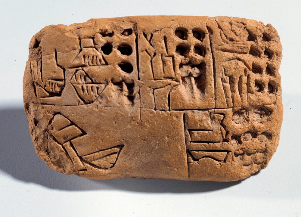 Mesopotamia: raw clay tablet with cuneiform inscription. Sumer region. 3300 BC. Paris, Musée du Louvre by Mesopotamian School