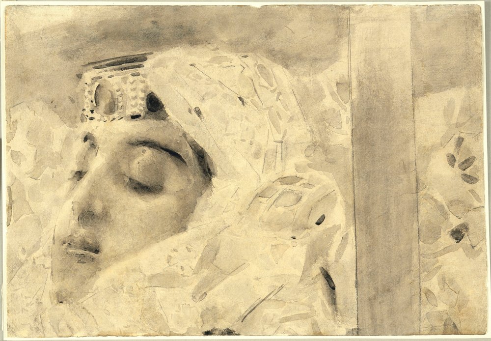 Tamara in a coffin - Illustration of the poem 'The Demon' by Mikhail Lermontov (1814-1841) by Mikhail Aleksandrovich Vrubel