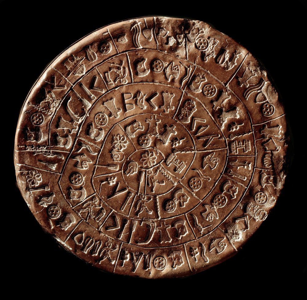 The disc of Phaistos (Minoan Art - 1700 - 1600 BC) covered with hieroglyphs by Minoan