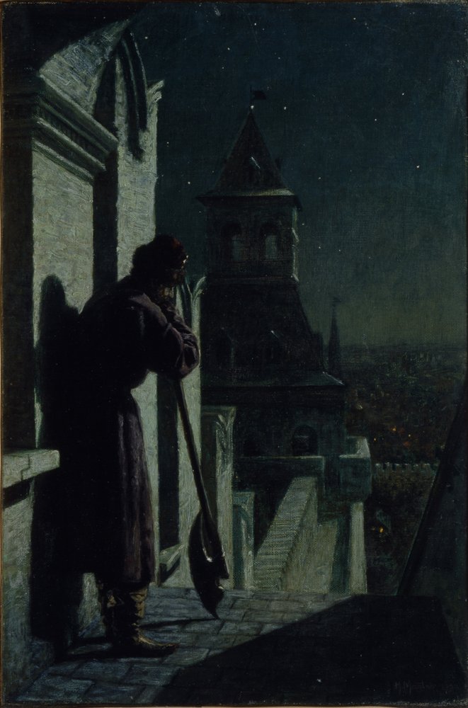 Strelets on the Moscow Kremlin Tower at Moonlit Night, 1890s by Nikolai Sergeyevich Matveyev