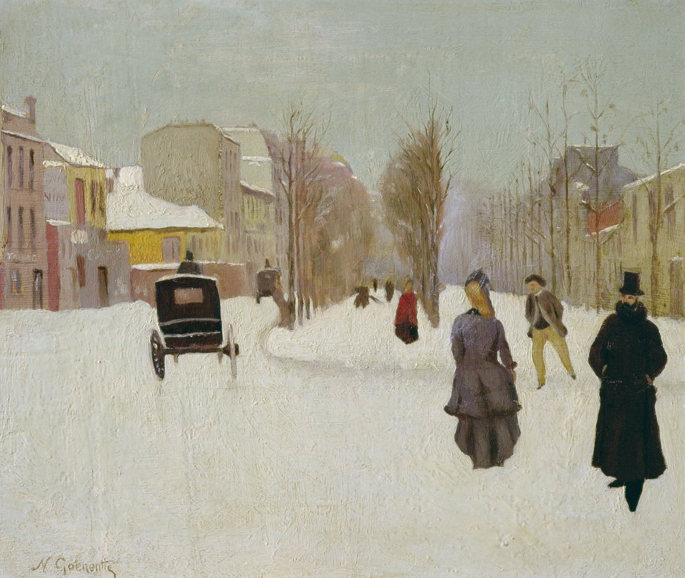French Street Scene with Snow by Norbert Goeneutte
