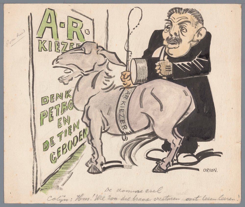Colijn with the Anti-Revolutionary Voter as Donkey by Patricq Kroon (signed by artist)