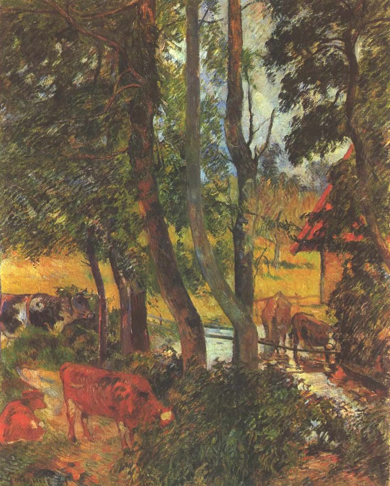 Cows at the Watering Place by Paul Gauguin