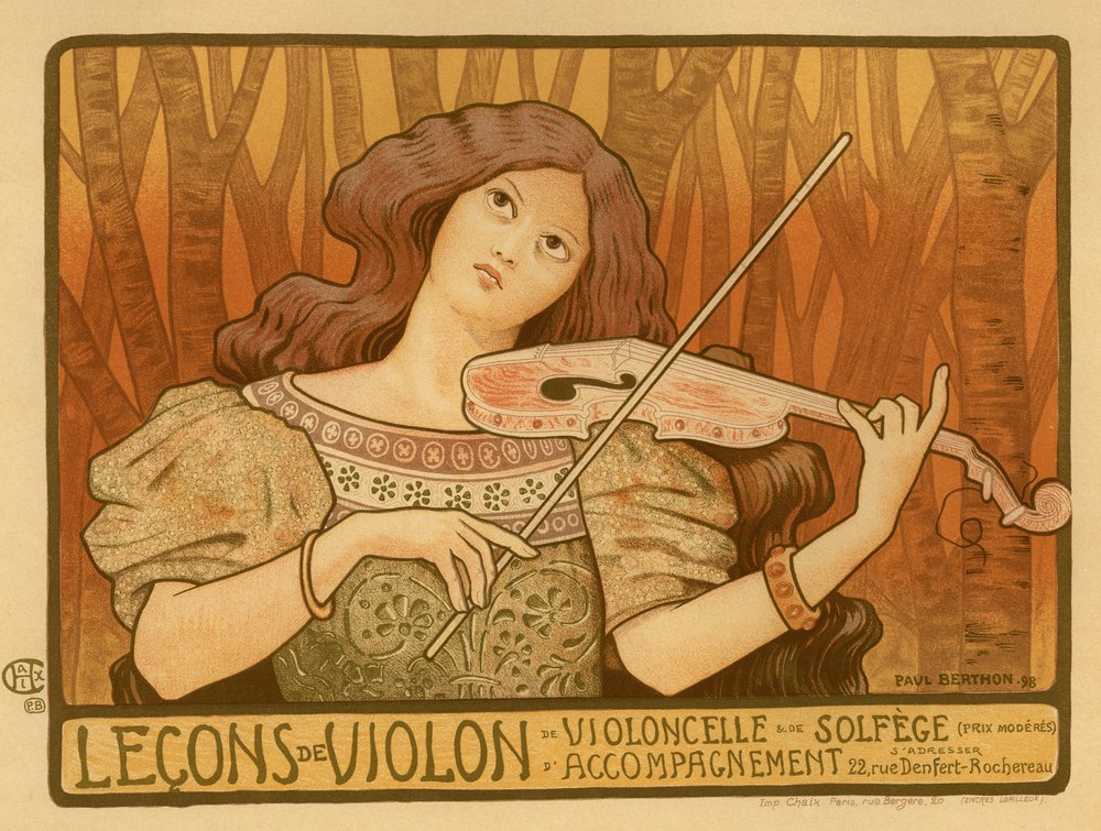 Violin Lessons Poster, 1898 by Paul Berthon