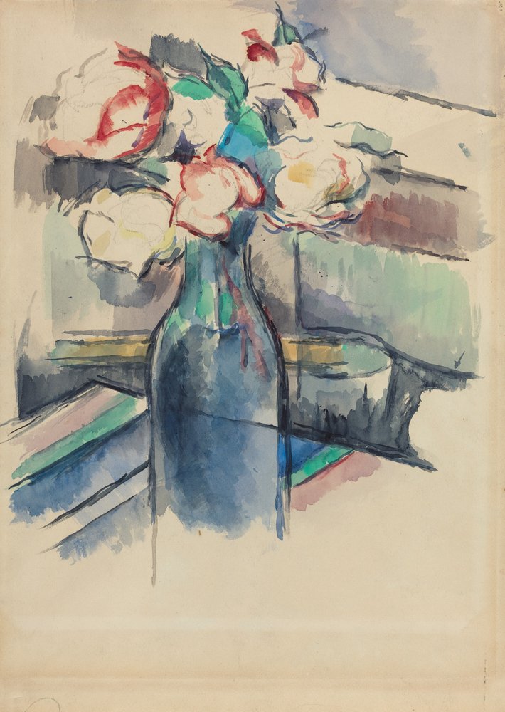Roses in a Bottle by Paul Cézanne
